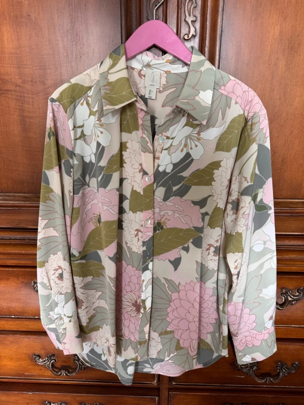Joie Blouse in Pink, Olive & Cream with gorgeous mother of pearl buttons - Picture 1 of 5